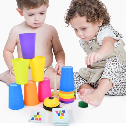 Montessori Toys Stack Cup Game With Card  Kid Educational  Intellectual Enlightenment Color Cognition Logic Training Children