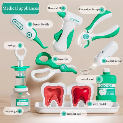 Kids Doctor Play Set Medical Kit with Dental Tools Simulation Dentist Game Pretend Role Play Toys for Boys Girls Gifts