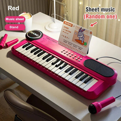 37 Key Kids Piano Keyboard Musical Toy with Microphone Music Score for Early Learning Interactive Play Best Gift for Ages 3-6