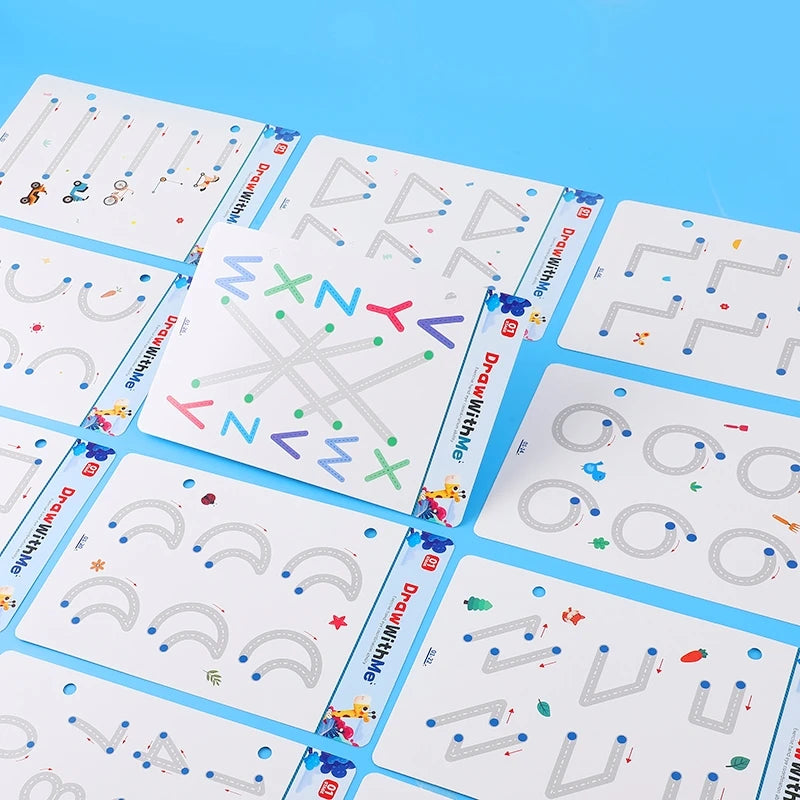 28 Pages of Creative Left and Right Brain Development Toys, Reusable Kidsren's Magic Tracing Book, Bilateral Coordination Exercises, Kidsren's Scientific Writing Enlightenment Description Book, English Alphanumeric Visual Tra