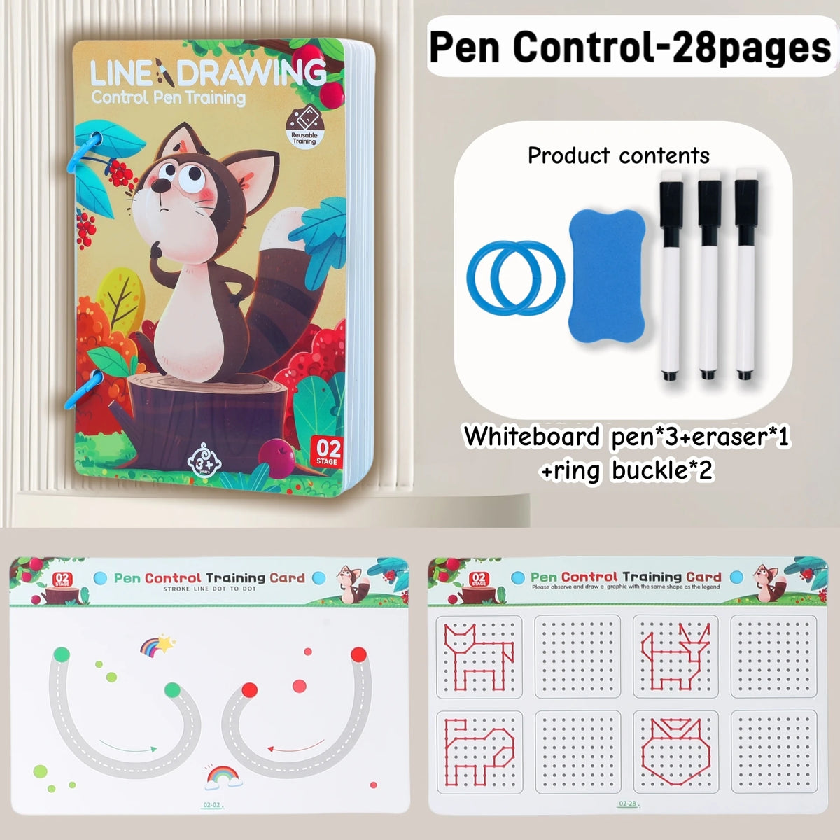 28 Pages of Creative Left and Right Brain Development Toys, Reusable Kidsren's Magic Tracing Book, Bilateral Coordination Exercises, Kidsren's Scientific Writing Enlightenment Description Book, English Alphanumeric Visual Tra