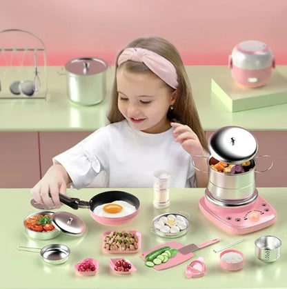 Wholesale Mini Electric Cooktop Kids Real Cooking Pretend Play Kitchen Toy Full Set With US UK EU Plug For Girls Role Play Game