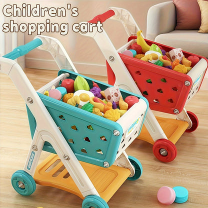 Kids Simulation Shopping Cart Toy Pretend Play Supermarket Trolley Groceries Food Early Education Toys for Boys Girls Gift