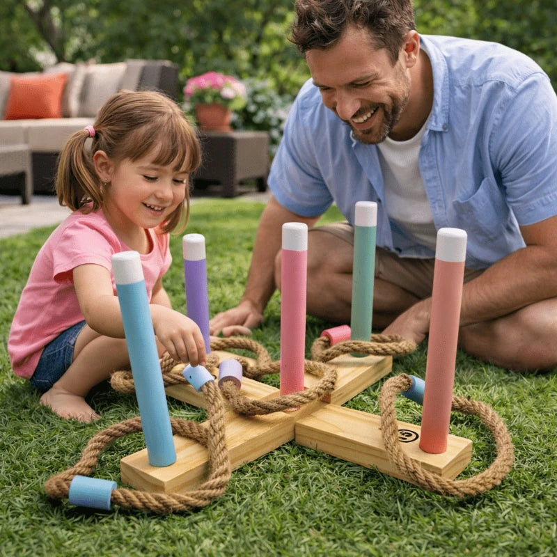 Wooden Ring Toss Game Kids Indoor Outdoor Throwing Toy Parent-child Interactive Game