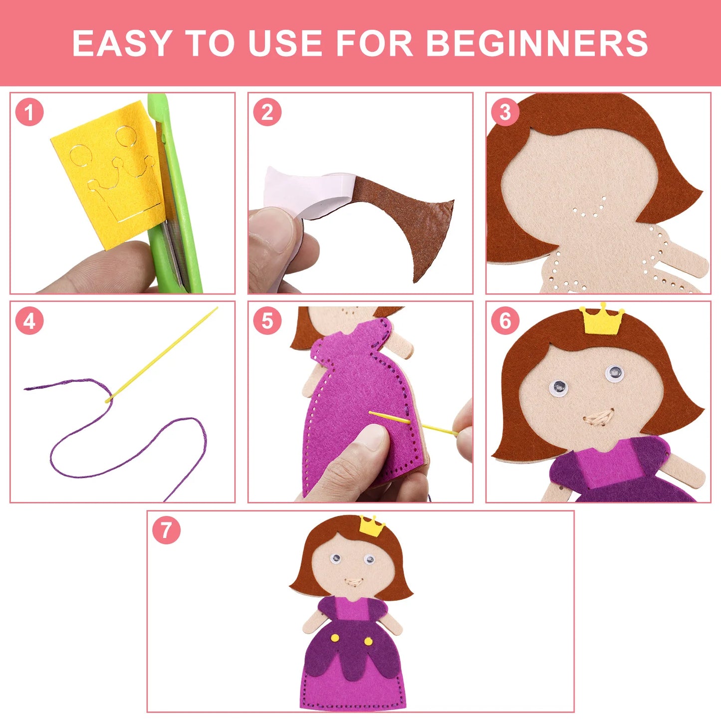 Kids Sewing Kit Fun Animals Craft Kit DIY Sewing Felt Plush Animals for Kids Beginners Educational Sewing Set Girl Art Toy