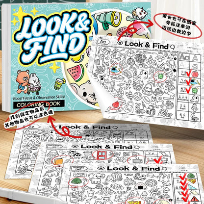 Look and Find Activity Book for Kids with Hidden Objects, Focus Attention Practice, Fun Coloring Activity Book for Home School