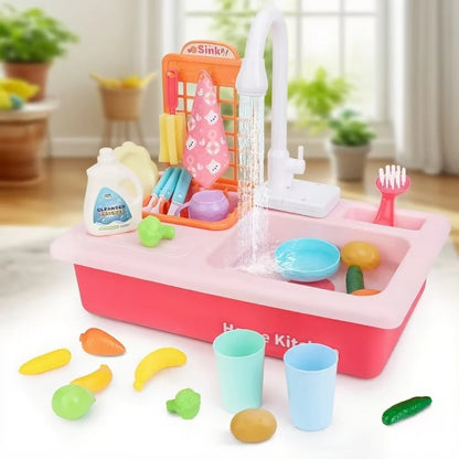 Kids Play Sink with Running Water, Toddler Sink Dishwasher Toy, Water Table Pretend Play for Toddlers Age 3+, Role Play Kitchen