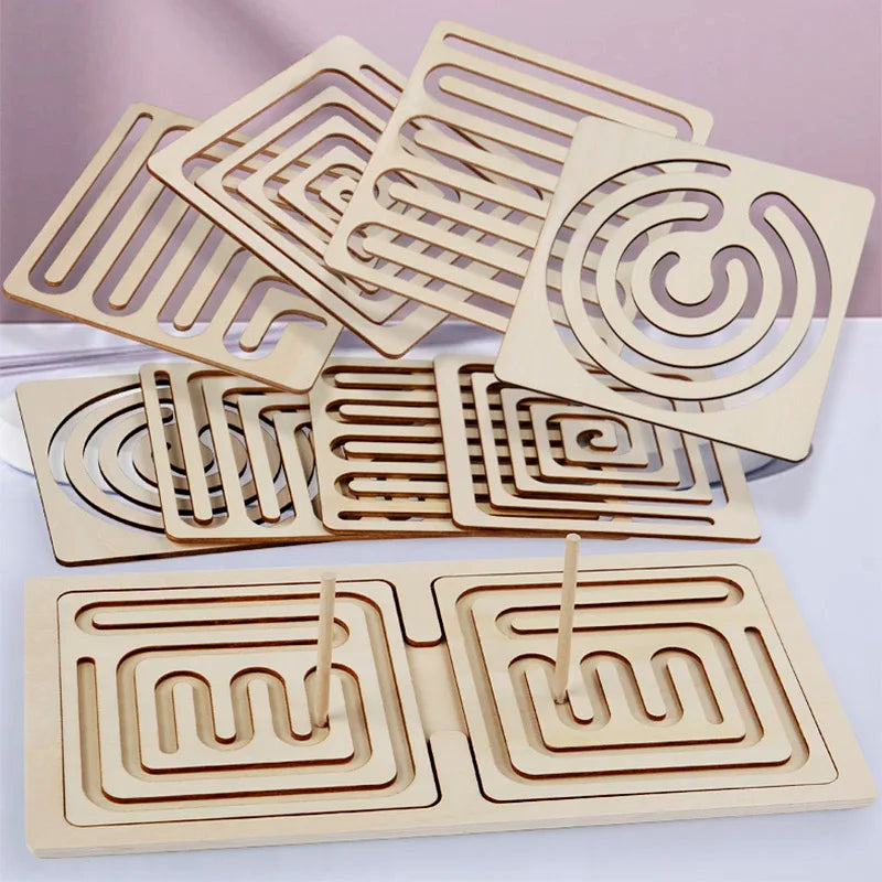 Children Left Right Brain Puzzle Pen Movement Trajectory Control Training Hand Brain Coordination Kids Wooden Educational Toys