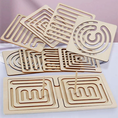 Children Left Right Brain Puzzle Pen Movement Trajectory Control Training Hand Brain Coordination Kids Wooden Educational Toys