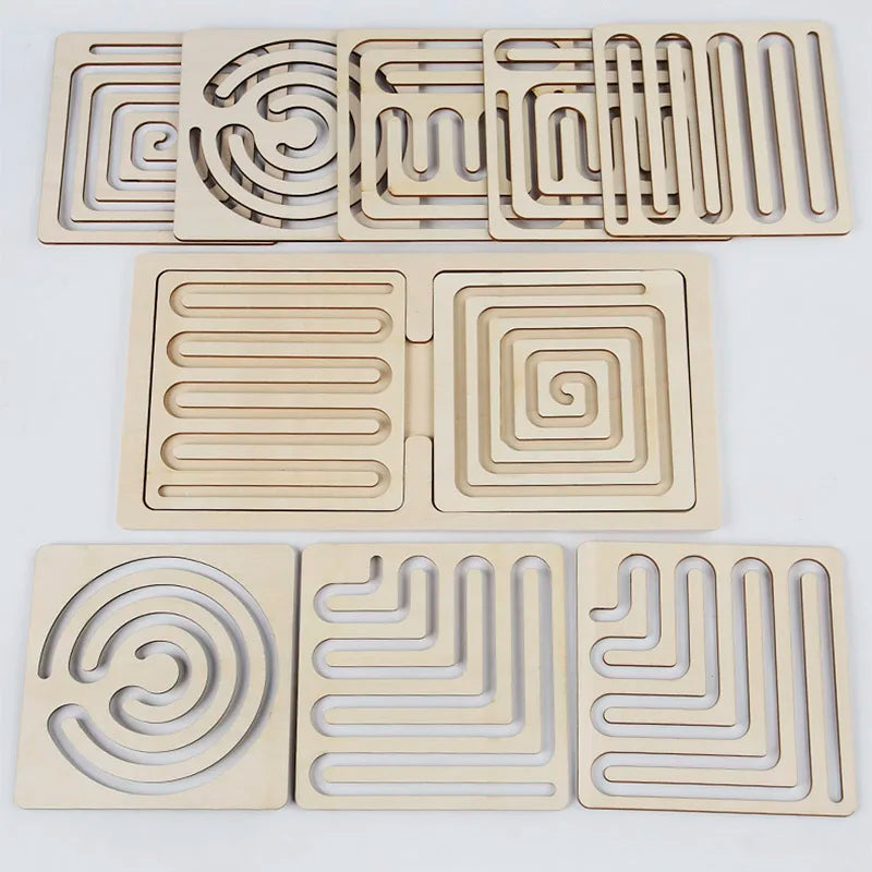 Children Left Right Brain Puzzle Pen Movement Trajectory Control Training Hand Brain Coordination Kids Wooden Educational Toys