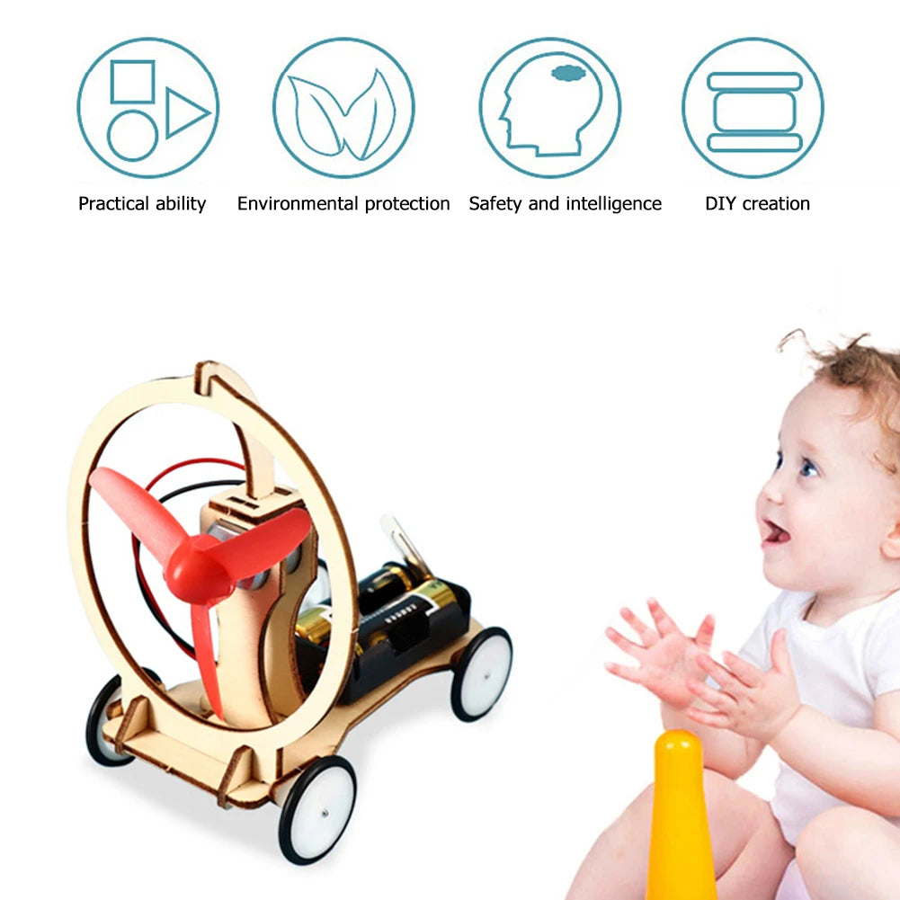 DIY Electric Wind Car Toys Kids Students Physical Science Experiments Learn Kit Interest Training Intelligence Development