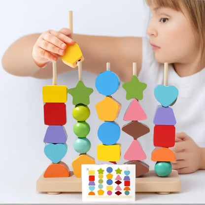 Early Learning Montessori Toys; Wooden Stacking Blocks, Lacing Beads & Shape Stacker; Amazing Sequencing Gift Ideas