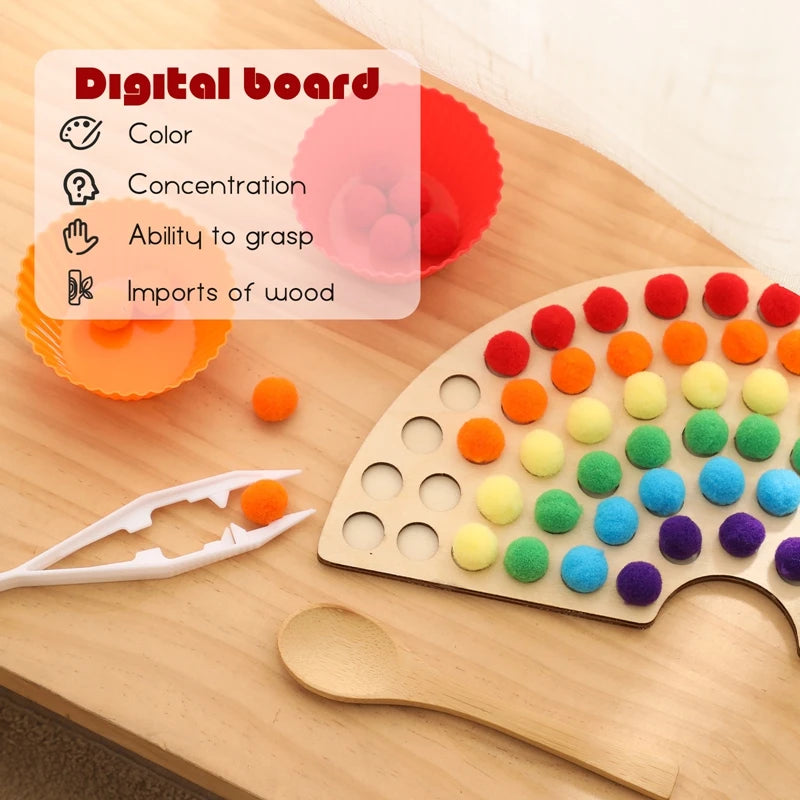 Children Fine Motor Skills Learning Counting Rainbow Pompoms Sorting Games Montessori Early Education Toy with Tweezers For Kids