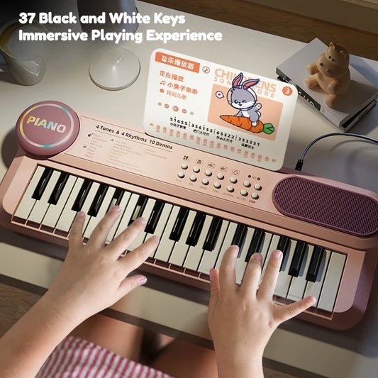 37-Key Kids Piano Keyboard Musical Toy with Microphone Music Score for Early Learning Interactive Play Best Gift Christmas Gift