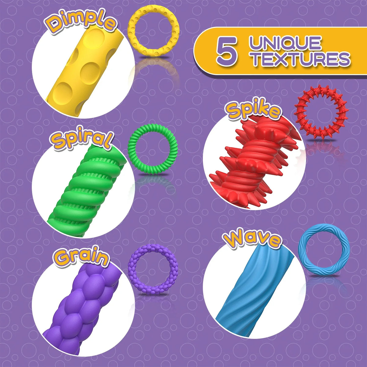 Sensory Ring,EDC Anti Stress Relief Toys,Fidgeting Antistress Anxiety Sensory Toy for Adult Kids Children Autism ADHD 5 Packs