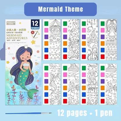 Kids Portable Watercolor Painting Book Paint With Water Brush Gouache Graffiti Picture Coloring Drawing Toys Kindergarten Gifts