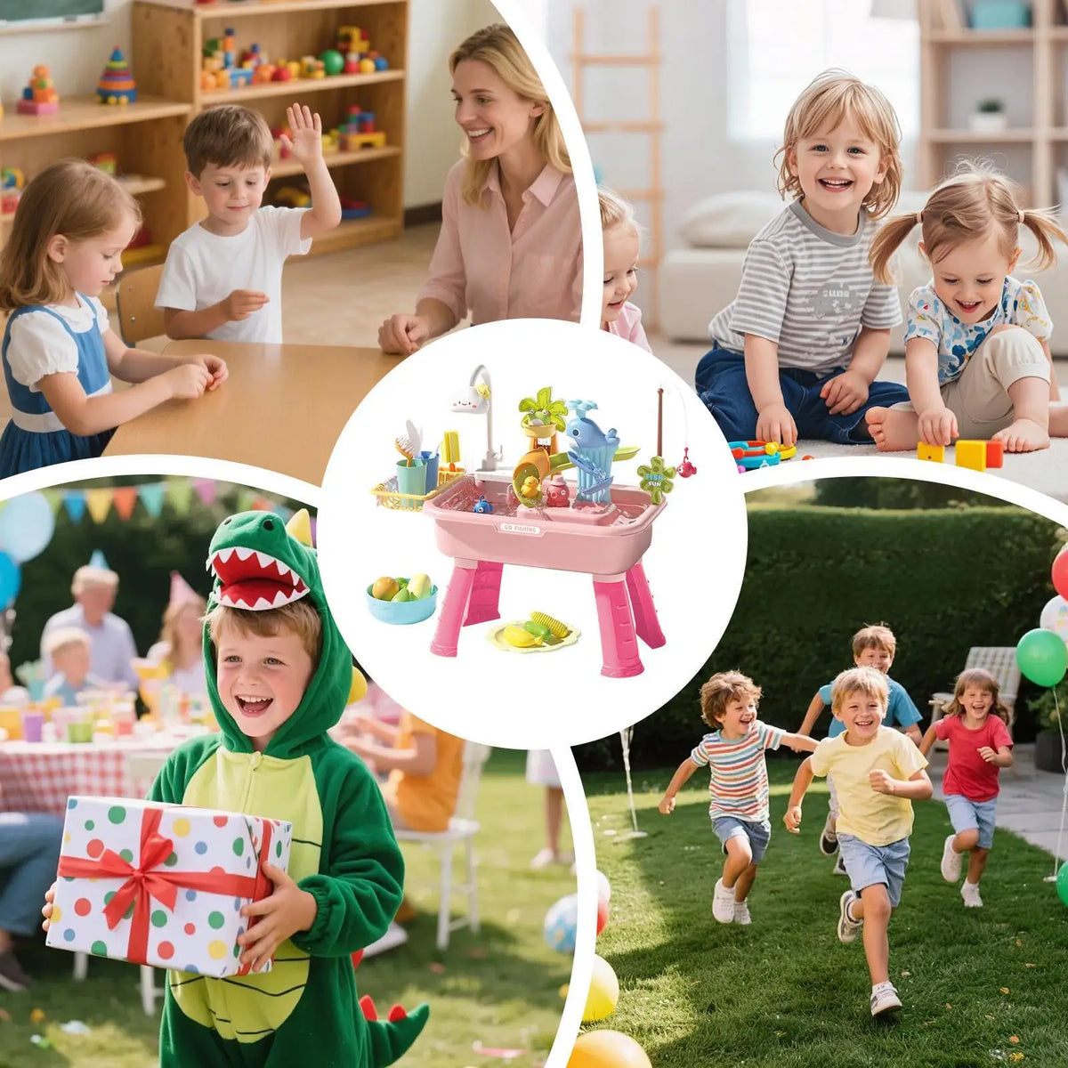 43Pcs Electric Kids Water Table Play Sink Running Water Cloud Faucet Sensory Activity Toys for Toddlers Outdoor Summer Toys