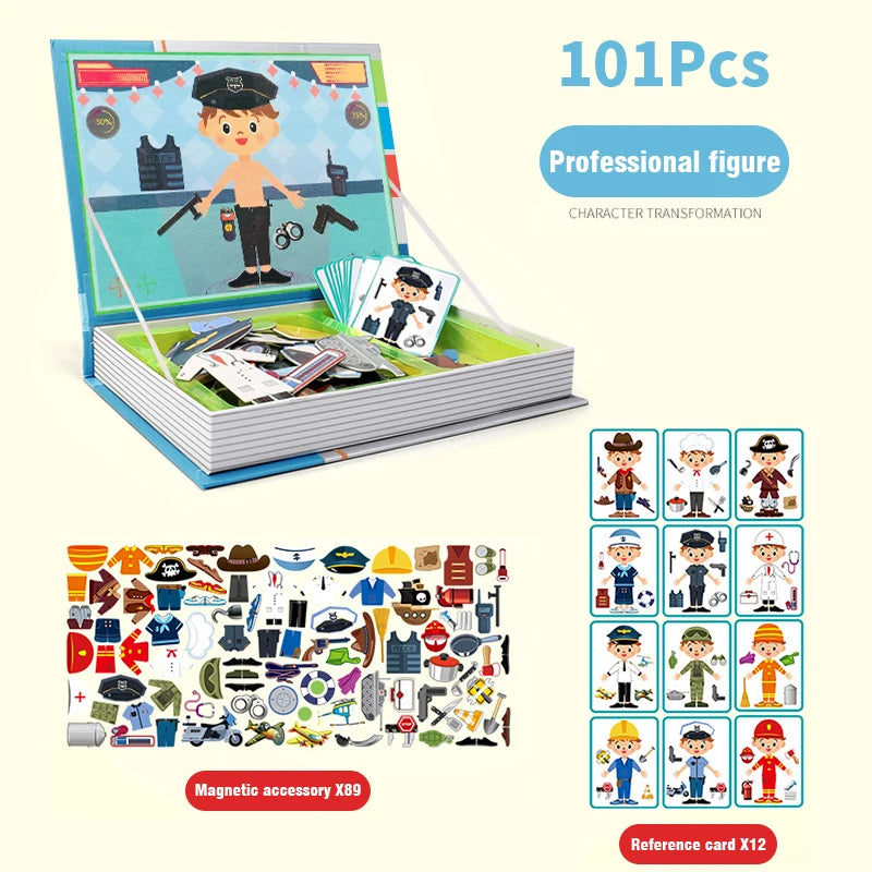 Montessori Children Intelligent Magnetic Book 3D Cartoon Puzzles Jigsaw Brain Training Game Educational Toys Kids Birthday Gift