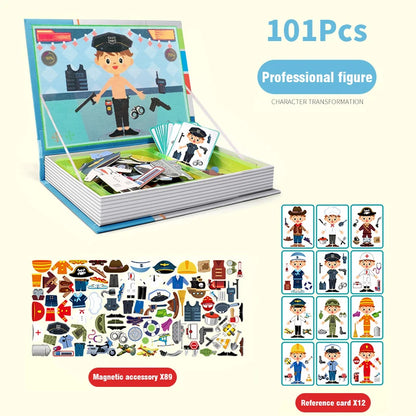 Montessori Children Intelligent Magnetic Book 3D Cartoon Puzzles Jigsaw Brain Training Game Educational Toys Kids Birthday Gift