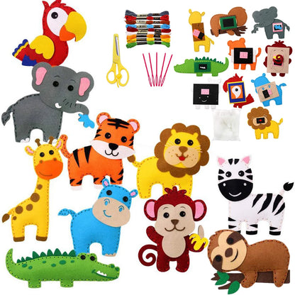 Kids Sewing Kit Woodland Animals Craft DIY Sewing Felt Plush Animals for Kids Beginners Educational Sewing Ornaments Art Toy Set
