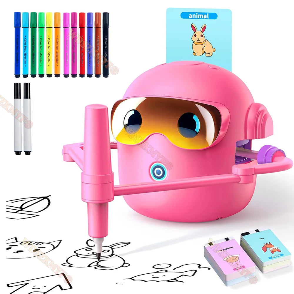 New Kids Drawing Robot Interactive Educational Auto Drawing Robot with 100 Cards for Boys Girls Preschool Learning