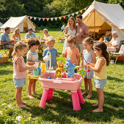 43Pcs Electric Kids Water Table Play Sink Running Water Cloud Faucet Sensory Activity Toys for Toddlers Outdoor Summer Toys