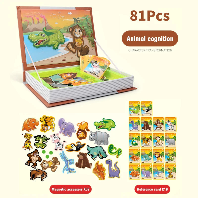Montessori Children Intelligent Magnetic Book 3D Cartoon Puzzles Jigsaw Brain Training Game Educational Toys Kids Birthday Gift