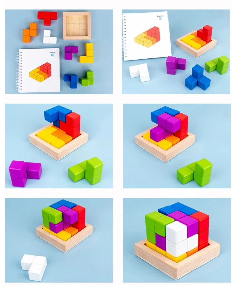 New Kids Wooden Toys 3D Puzzle Logic Game 3D Spatial Thinking DIY Table Game Puzzles Cube Edcuational Toys for Children Gift