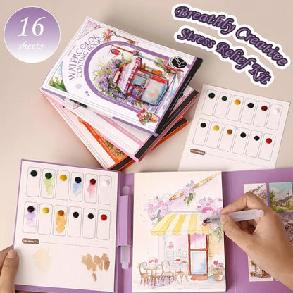 Creative Stress Relief Kit Watercolor Painting Book for Adults For Beginners Art Therapy Travel Set for Relaxation & Mindfulness