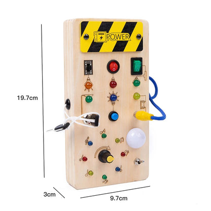 Wooden Interactive Learning Toy with LED Light Busy Board Button Switch Early Education Intelligence Play for Kids