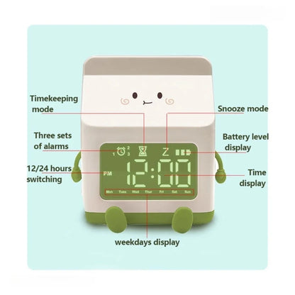 Creative Milk Box Digital Alarm Clock For Kids Digital Display Time/date for Bedroom Cute Digital Desktop Clock Home Decoration