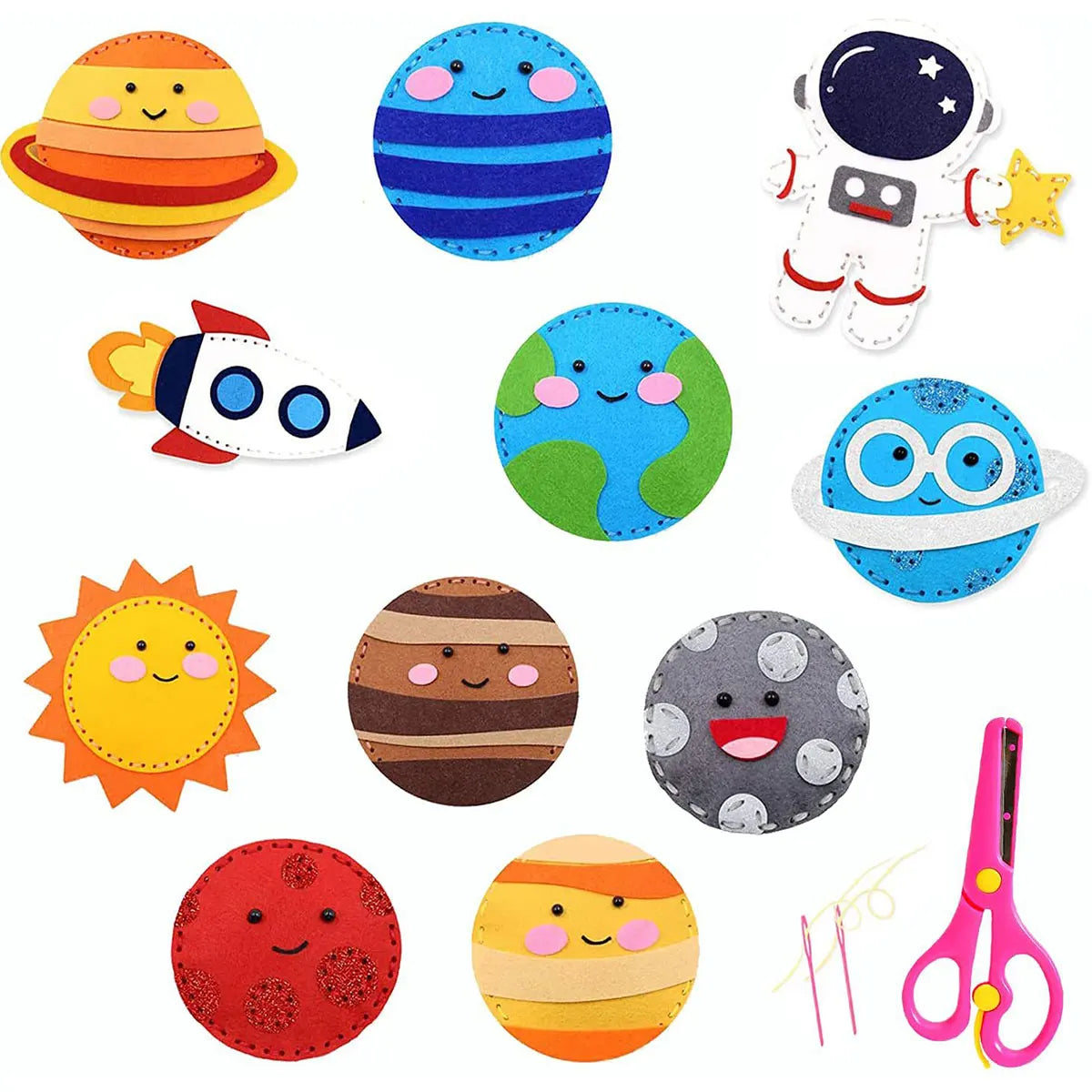 Kids Sewing Kit Universe Space System Craft DIY Sewing Felt Plush SolarSystem for Kids Beginners Educational Sewing Set Girl Art