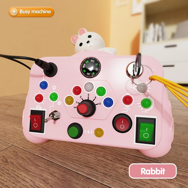 Montessori Busy Board Sensory Toys LED Light Switch Control Board Portable Electric Puzzle Early Educational Puzzle Toy for Kids