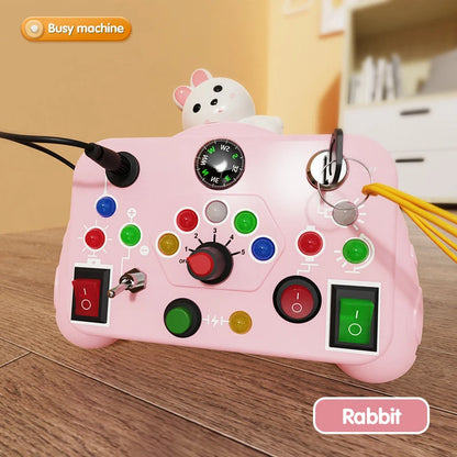 Montessori Busy Board Sensory Toys LED Light Switch Control Board Portable Electric Puzzle Early Educational Puzzle Toy for Kids
