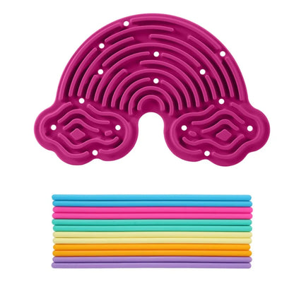 Silicone Sensory Activity Board 12 Strings Double-Sided Fidget Toy Calming Stress Relief Rainbow Sensory Toys ADHD and Autism