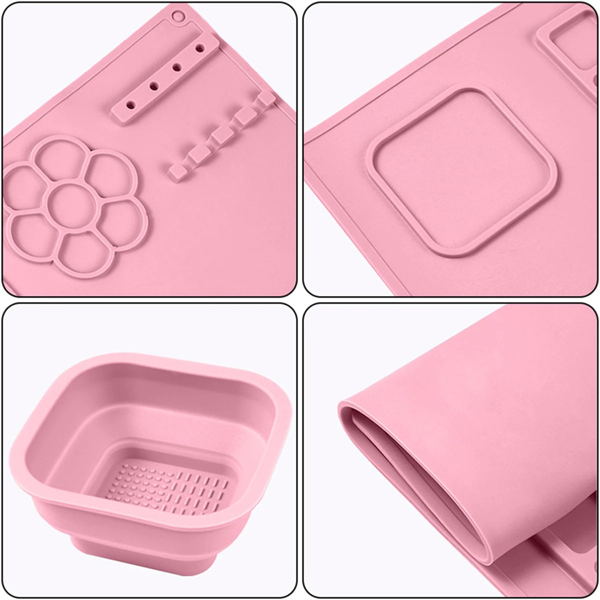 Kids Creative Studio Silicone Art Mat Painting Craft Station with Brush Cup Holder Palette Reusable Non Toxic DIY Drawing Pad