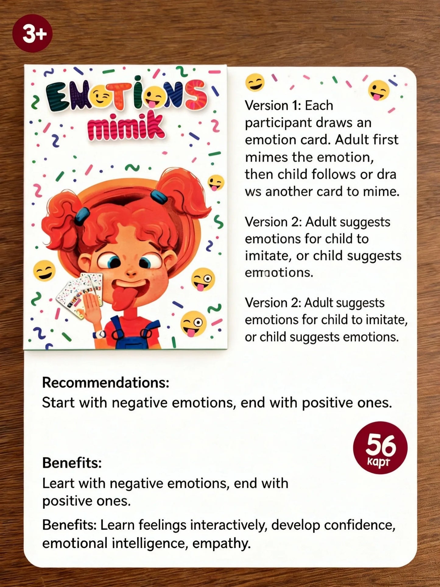 mimik EMOTIONS Card Game - Russian Version,Interactive Emotion Miming for Kids 3+, Boost Emotional Intelligence & Family Bonding