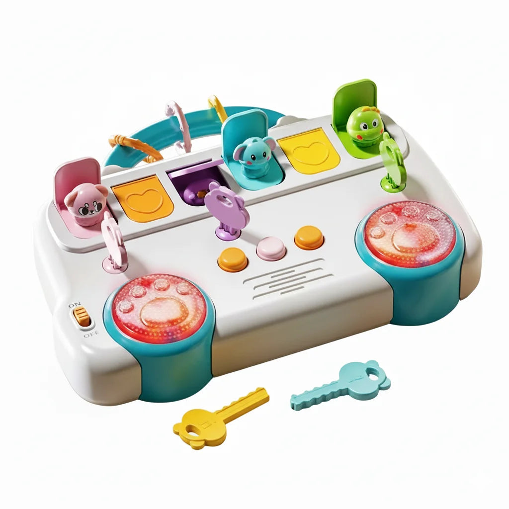 Montessori Early Education Toy, Key Matching Pop-Up Animal Bus, Sensory Development Educational Interactive Game