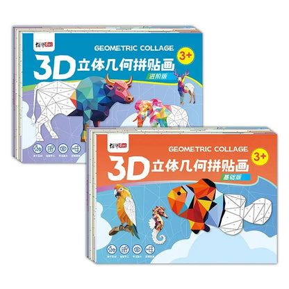 Kids 3D Animal Jigsaw Puzzle Stickers DIY Handmade Creative Collage Art Set With Self-Adhesive Paper Back To School Gifts ﻿