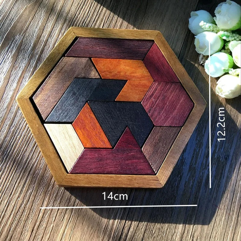 Montessori Logic Thinking Training Jigsaw Puzzle Wooden Hexagon Tangram Learning Kids Toys Educational Rompecabezas De Madera