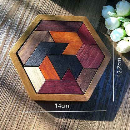 Montessori Logic Thinking Training Jigsaw Puzzle Wooden Hexagon Tangram Learning Kids Toys Educational Rompecabezas De Madera