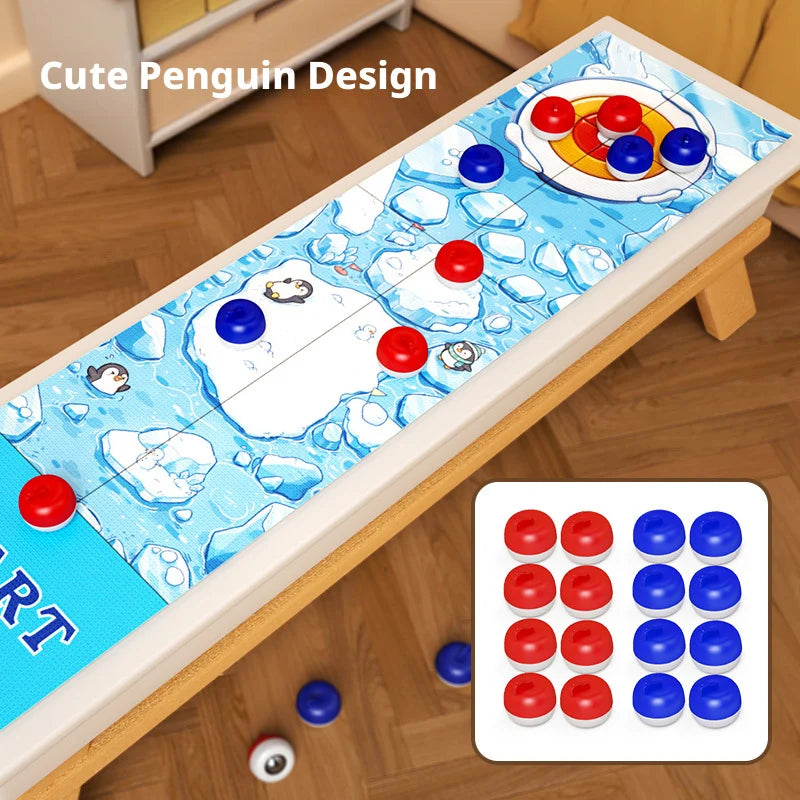 Cartoon Pattern Board Games For Kids: Tabletop Curling Game With 8-16 Rollers & Shuffleboard Pucks, Family Fun Interaction Toys