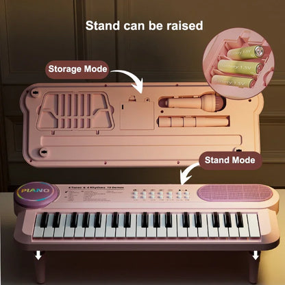 37 Key Kids Piano Keyboard Musical Toy with Microphone Music Score for Early Learning Interactive Play Best Gift for Ages 3-6