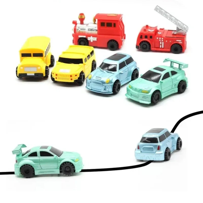 New Kids Creative Mini Toy Magic Pen Electric Induction Racing Train School Bus Fire Engine Model Traction Track Car Boy Gift