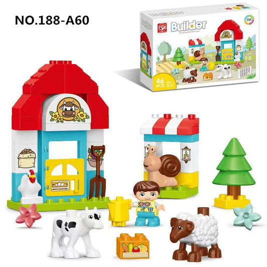 46pcs/set Creative Farm Series Large Particle Building Blocks Kindergarten Early Education Puzzle Toys For Kids Christmas Gifts