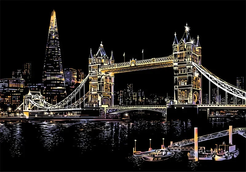 Handmade DIY Scratch Art Painting Toy Colorful City Night View Painting Learning Card Scratching Toy Kids Creative Birthday Gift
