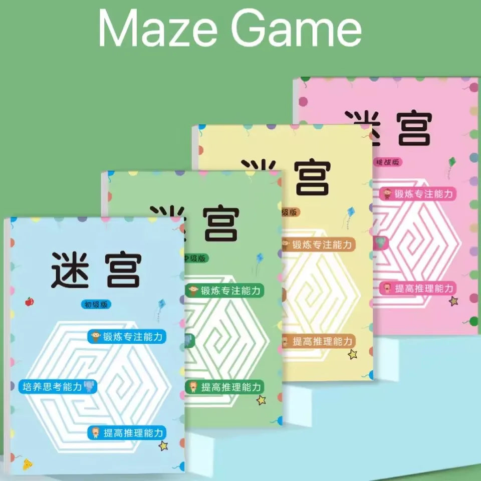 64-Pages Kids Maze Activity Book Concentration Brain Training Workbook Early Educational Intelligence Puzzle Book for Toddlers