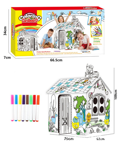 Creative graffiti 3D assembly toy house, DIY, painting, jungle house, parent-child interaction, kindergarten, handicrafts， kids