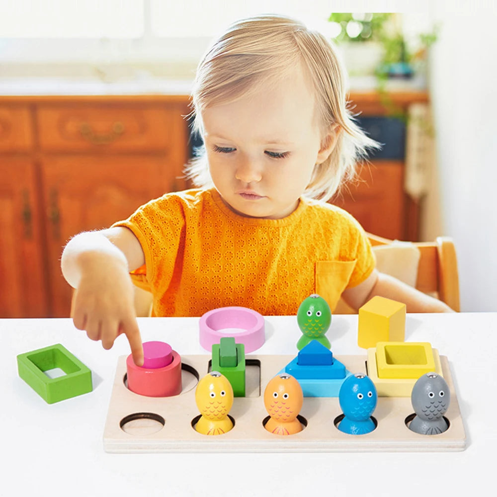 Montessori  Wooden Color Shape Cognitive Classification Matching Puzzle Children's Magnetic Fishing Learning Educational Toys