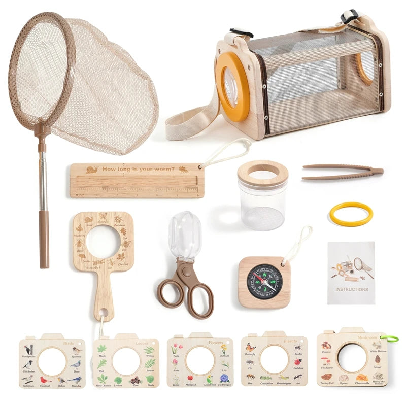 Kid Outdoor Explorer Kit Insect Leaf Cognitive Exploration Toy Montessori Toy Kid Wooden Wilderness Adventure Game Set Baby Gift